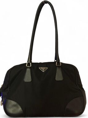 Prada Black Nylon Shoulder Bag with Leather Trim